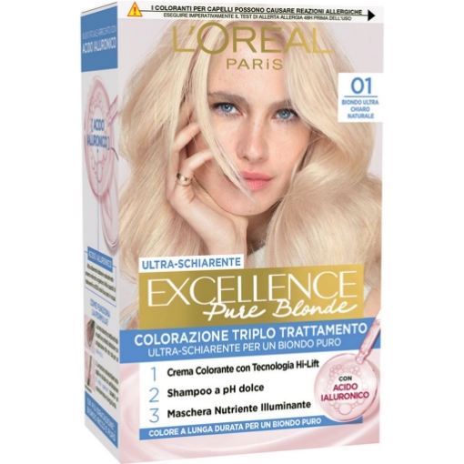 L'OREAL TINTA CAPELLI EXCELLENCE PURE CON ACIDO IALURONICO N.01 BIONDO ULTRA CHIARO NATURALE OKX