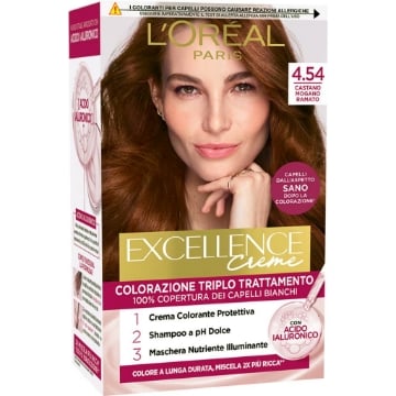 L'OREAL TINTA CAPELLI EXCELLENCE CREME CON ACIDO IALURONICO N.4.54 CASTANO MOGANO RAMATO OKX
