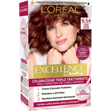 L'OREAL TINTA CAPELLI EXCELLENCE CREME CON ACIDO IALURONICO N.6.54 BIONDO SCURO MOGANO RAMATO OKX