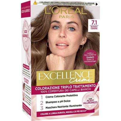 L'OREAL TINTA CAPELLI EXCELLENCE CREME CON ACIDO IALURONICO N.7.1 BIONDO CENERE OKX