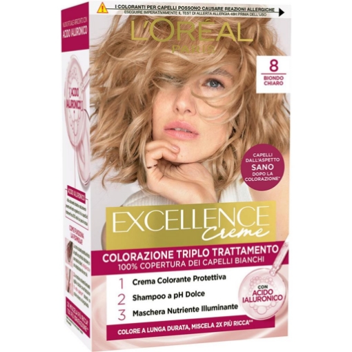 L'OREAL TINTA CAPELLI EXCELLENCE CREME CON ACIDO IALURONICO N.8 BIONDO CHIARO OKX