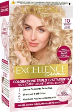 L'OREAL TINTA PER CAPELLI EXCELLENCE CREME COPERTURA DEI CAPELLI BIANCHI 100 %  CON ACIDO IALURONICO N.10 BIONDO ULTRA CHIARO OKX