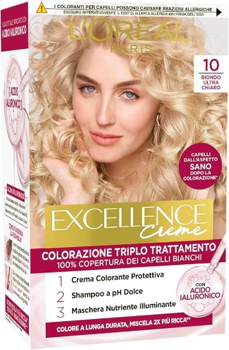 L'OREAL TINTA PER CAPELLI EXCELLENCE CREME COPERTURA DEI CAPELLI BIANCHI 100 %  CON ACIDO IALURONICO N.10 BIONDO ULTRA CHIARO OKX