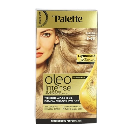 PALETTE SYOSS TINTA PER CAPELLI OLEO INTENSE COPERTURA DEI CAPELLI BIANCHI 100 % SENZA AMMONIACA N.8.68 BIONDO SABBIA OKX