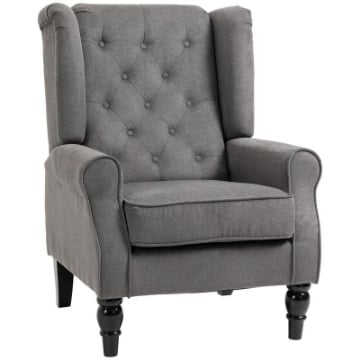 POLTRONA DA SALOTTO STILE FRANCESE CON GAMBE IN LEGNO E CUSCINI SFODERABILI 74X86X102 CM GRIGIO
