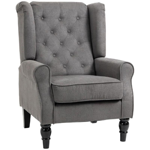 POLTRONA DA SALOTTO STILE FRANCESE CON GAMBE IN LEGNO E CUSCINI SFODERABILI 74X86X102 CM GRIGIO
