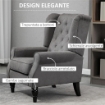 POLTRONA DA SALOTTO STILE FRANCESE CON GAMBE IN LEGNO E CUSCINI SFODERABILI 74X86X102 CM GRIGIO