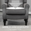 POLTRONA DA SALOTTO STILE FRANCESE CON GAMBE IN LEGNO E CUSCINI SFODERABILI 74X86X102 CM GRIGIO