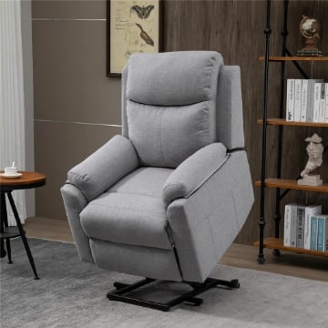 POLTRONA RELAX ALZAPERSONA ELETTRICA RECLINABILE CON TELECOMANDO E POGGIAPIEDI IN TESSUTO GRIGIO CHIARO