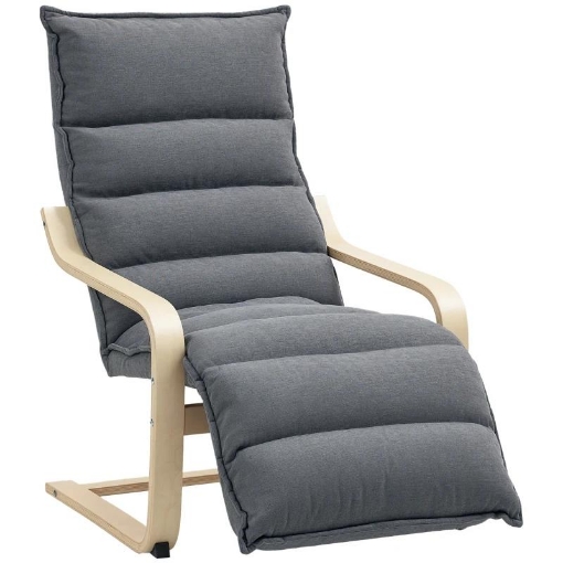 POLTRONA RELAX IN LEGNO CON RIVESTIMENTO IN VELLUTO E POGGIAPIEDI REGOLABILE GRIGIO SCURO