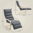POLTRONA RELAX IN LEGNO CON RIVESTIMENTO IN VELLUTO E POGGIAPIEDI REGOLABILE GRIGIO SCURO