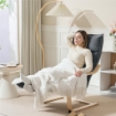 POLTRONA RELAX IN LEGNO CON RIVESTIMENTO IN VELLUTO E POGGIAPIEDI REGOLABILE GRIGIO SCURO