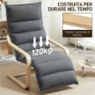 POLTRONA RELAX IN LEGNO CON RIVESTIMENTO IN VELLUTO E POGGIAPIEDI REGOLABILE GRIGIO SCURO