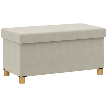 PANCA CONTENITORE PIEGHEVOLE DA 67L, COPERCHIO IMBOTTITO E RIVESTIMENTO VELLUTATO, 76X38X38CM, CREMA