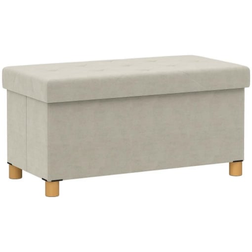 PANCA CONTENITORE PIEGHEVOLE DA 67L, COPERCHIO IMBOTTITO E RIVESTIMENTO VELLUTATO, 76X38X38CM, CREMA