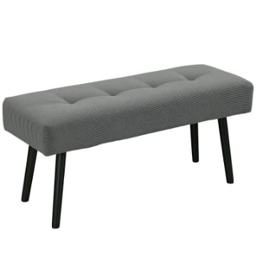 PANCA FONDO LETTO A TRAPUNTA IN TESSUTO EFFETTO VELLUTO A COSTE E ACCIAIO, 100X36X45 CM, GRIGIO