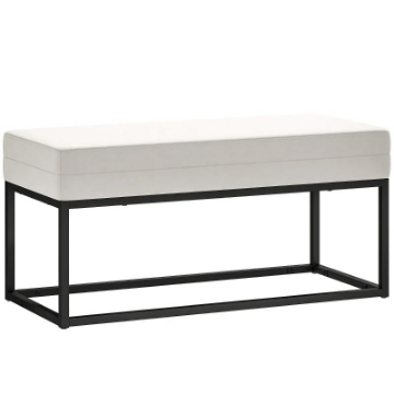 PANCA DA INGRESSO MODERNO IN ACCIAIO, SPUGNA E TESSUTO VELLUTATO CON PIEDINI REGOLABILI, 94X42X44 CM, CREMA