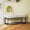 PANCA DA INGRESSO MODERNO IN ACCIAIO, SPUGNA E TESSUTO VELLUTATO CON PIEDINI REGOLABILI, 94X42X44 CM, CREMA