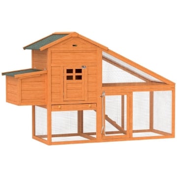 POLLAIO DA GIARDINO PER 1-2 GALLINE CON AREA PER COVA, CASETTA E SPAZIO APERTO, IN LEGNO E METALLO, 179X67X115 CM