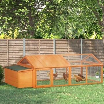 POLLAIO DA GIARDINO PER 4-8 GALLINE IN LEGNO CON RETE METALLICA E TETTO APRIBILE, 240X112.5X76 CM, ARANCIONE