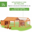 POLLAIO DA GIARDINO PER 4-8 GALLINE IN LEGNO CON RETE METALLICA E TETTO APRIBILE, 240X112.5X76 CM, ARANCIONE