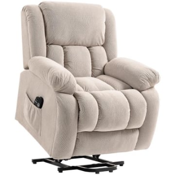 POLTRONA ALZAPERSONA MASSAGGIANTE E RECLINABILE CON 2 TASCHE E TELECOMANDO, 93X104X105 CM, BEIGE