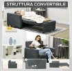 POLTRONA LETTO IN TESSUTO EFFETTO VELLUTO GRIGIO CON 2 CUSCINI E SPAZIO CONTENITORE, 100X98X88 CM