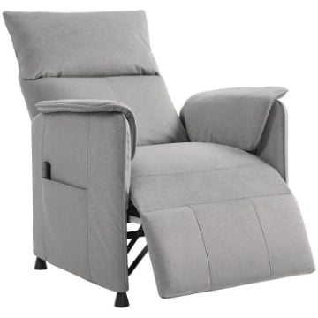 POLTRONA RECLINABILE ELETTRICA CON TELECOMANDO E POGGIAPIEDI, IN TESSUTO EFFETTO VELLUTO, 80X83X104 CM, GRIGIO