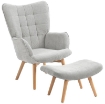 POLTRONA RELAX CON POUF POGGIAPIEDI IN VELLUTO A COSTINE CON SCHIENALE ALTO E BRACCIOLI, GRIGIO