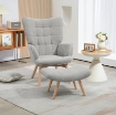 POLTRONA RELAX CON POUF POGGIAPIEDI IN VELLUTO A COSTINE CON SCHIENALE ALTO E BRACCIOLI, GRIGIO