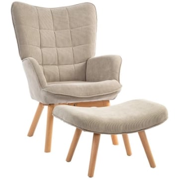 POLTRONA CON POGGIAPIEDI IN STILE CONTEMPORANEO, IN TESSUTO EFFETTO VELLUTO, 72X80X101 CM, MARRONE CHIARO