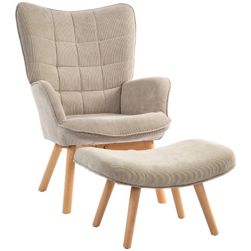POLTRONA CON POGGIAPIEDI IN STILE CONTEMPORANEO, IN TESSUTO EFFETTO VELLUTO, 72X80X101 CM, MARRONE CHIARO