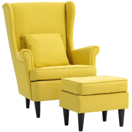 POLTRONA CON POGGIAPIEDI IN STILE CONTEMPORANEO, IN TESSUTO EFFETTO LINO E LEGNO DI CAUCCI¨, 75X83X104 CM, GIALLO