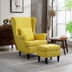 POLTRONA CON POGGIAPIEDI IN STILE CONTEMPORANEO, IN TESSUTO EFFETTO LINO E LEGNO DI CAUCCI¨, 75X83X104 CM, GIALLO