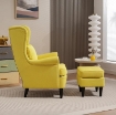 POLTRONA CON POGGIAPIEDI IN STILE CONTEMPORANEO, IN TESSUTO EFFETTO LINO E LEGNO DI CAUCCI¨, 75X83X104 CM, GIALLO