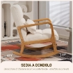POLTRONA A DONDOLO 90¦-130¦ CON CUSCINO LOMBARE RIVESTITA IN TESSUTO SHERPA, 64.5X82X89 CM, BIANCO E COLOR LEGNO