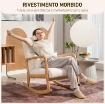 POLTRONA A DONDOLO 90¦-130¦ CON CUSCINO LOMBARE RIVESTITA IN TESSUTO SHERPA, 64.5X82X89 CM, BIANCO E COLOR LEGNO