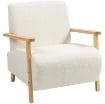 POLTRONA DA SALOTTO IN TESSUTO SHERPA CON BRACCIOLI E GAMBE IN LEGNO STILE NORDICO, CREMA