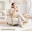 POLTRONA DA SALOTTO IN TESSUTO SHERPA CON BRACCIOLI E GAMBE IN LEGNO STILE NORDICO, CREMA
