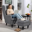 POLTRONA PER SALOTTO IN TESSUTO CON POUF POGGIAPIEDI, SCHIENALE ALTO E CUSCINO, 75X83X104 CM, GRIGIO