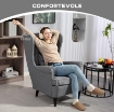 POLTRONA PER SALOTTO IN TESSUTO CON POUF POGGIAPIEDI, SCHIENALE ALTO E CUSCINO, 75X83X104 CM, GRIGIO