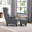 POLTRONA PER SALOTTO IN TESSUTO CON POUF POGGIAPIEDI, SCHIENALE ALTO E CUSCINO, 75X83X104 CM, GRIGIO