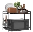 PORTA MICROONDE ESTENSIBILE A 2 LIVELLI CON 3 GANCI, IN METALLO, 39.5-64X32X47.5 CM, NERO