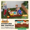 SABBIERA PER BAMBINI 3-7 ANNI A FORMA DI CASTELLO CON 4 SEDUTE IN LEGNO DI ABETE 90X90X17 CM MULTICOLORE