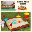 SABBIERA PER BAMBINI 3-7 ANNI A FORMA DI CASTELLO CON 4 SEDUTE IN LEGNO DI ABETE 90X90X17 CM MULTICOLORE