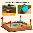 SABBIERA PER BAMBINI 3-7 ANNI A FORMA DI CASTELLO CON 4 SEDUTE IN LEGNO DI ABETE 90X90X17 CM MULTICOLORE