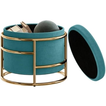 POUF CONTENITORE ROTONDO IN VELLUTO CON VANO DA 24L E COPERCHIO RIMOVIBILE, Ø 42X39 CM, VERDE