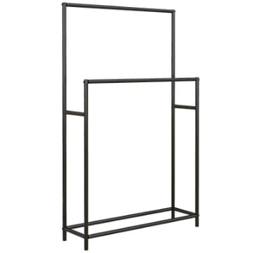 PORTASCIUGAMANI DA TERRA A 2 BRACCI AUTOPORTANTE IN METALLO, 66X20X110 CM, NERO