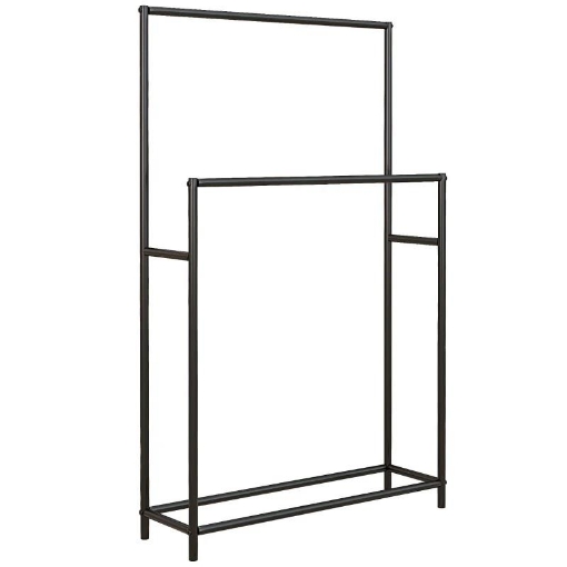 PORTASCIUGAMANI DA TERRA A 2 BRACCI AUTOPORTANTE IN METALLO, 66X20X110 CM, NERO