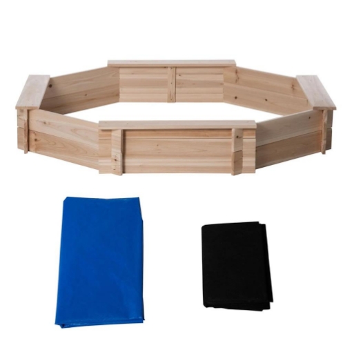SABBIERA PER BAMBINI CON SEDILI E COPERTURA ETÀ 3-8 ANNI 139.5X139.5X21.5 CM COLORE LEGNO
